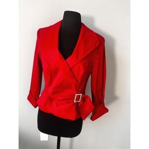 J.R. Nites Vintage Red Party Blazer Rhinestone Buckle Shawl Collar Jacket‎